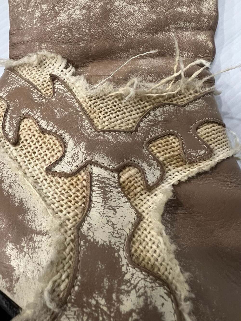 Vintage Italian Distressed Leather and Burlap Western Boots - Picture 4 of 6